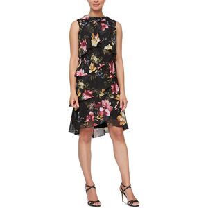 SLNY Black Dress with Pink and Yellow Floral Design